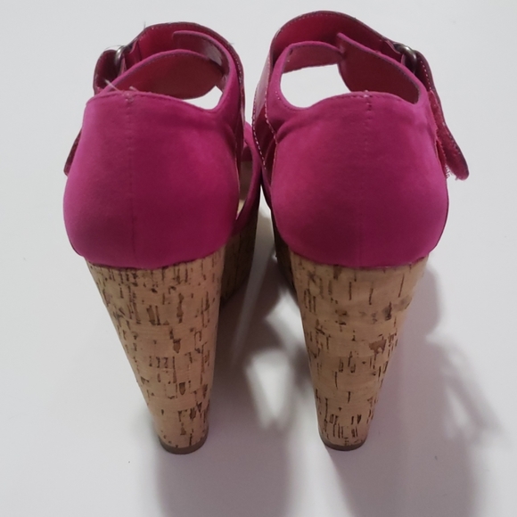 《Lumiani》Fuchsia Pink Wedges Sz 8 Strappy Heels - Picture 5 of 8